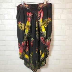 Vintage Indian Harem Palazzo Wrap Black Tie Dye Paisley Pants One Size
